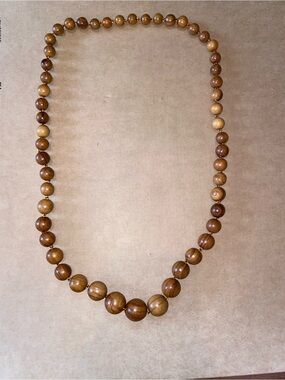 Handcrafted Natural Wood Bead
Graduated Statement Necklace Brown Boho